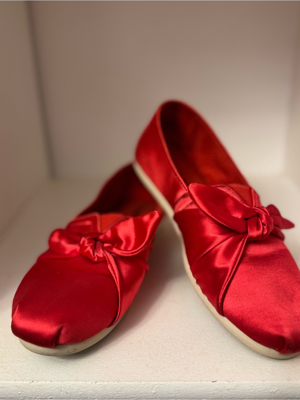 Toms Red Satin Knot Slip-On Flats